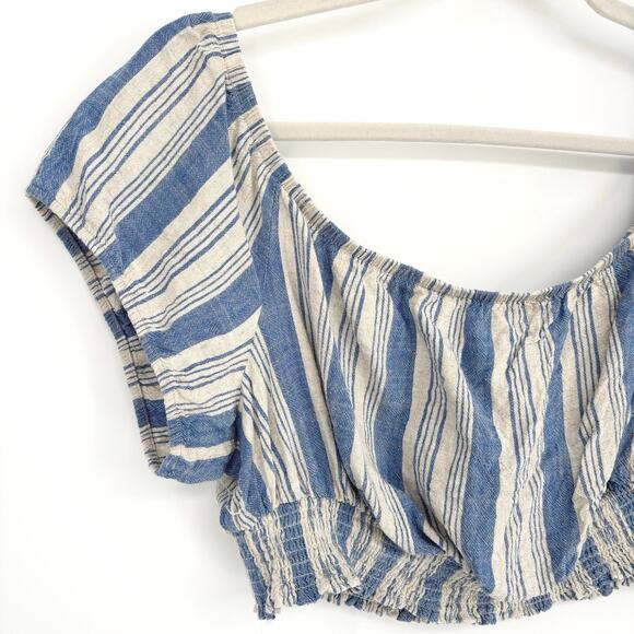 Torrid Off Shoulder Blue Cream Linen Blend Cropped Top Size 3X - Picture 5 of 8